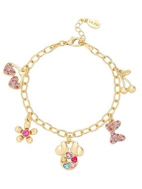Disney’s Minnie Mouse Charm Bracelet with Pink Crystals Chic Style Cute Gift New